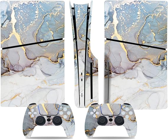 Skin Sticker for PS5 Slim Disc Edition Gaming Console Wireless Controller Protective Cover Wrap Vinyl Decal Light Blue