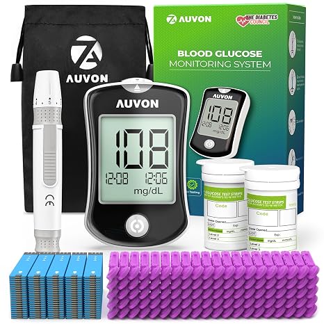 AUVON Blood Glucose Monitor Kit for Accurate Test, 100 Strips, No Coding