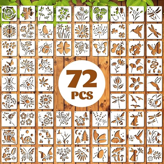72 Pcs Botanical Stencils Set, Reusable Butterfly & Flower Painting Templates - Leaf, Dragonfly, Wildflower Nature Crafts Kit for Wall Murals, Fabric Art, Wood Signs, Kids Classroom Projects​