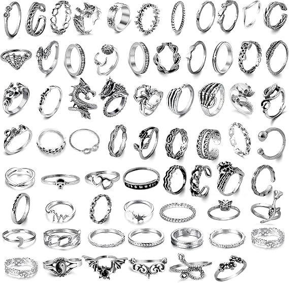67 Pcs Vintage Silver Knuckle Rings Set for Women Teen Girls, Bohemian Stackable Finger Rings Adjustable Chunky Finger Stackable Silver Ring Pack
