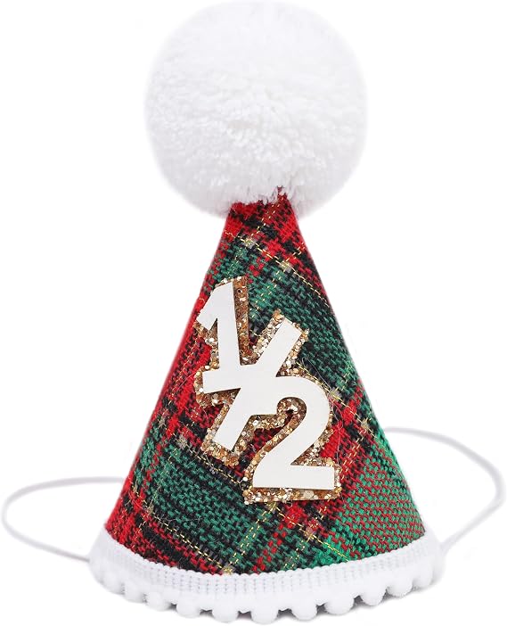 WAOUH Lumberjack 1/2 Birthday Hat - Half Birthday Decorations For Christmas,Red Green Plaid Cone Hat