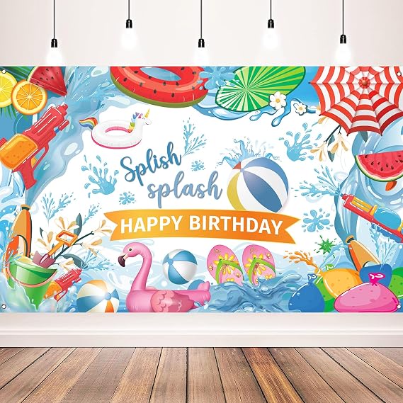Splish Splash Birthday Backdrop, 71 x 43 Inch