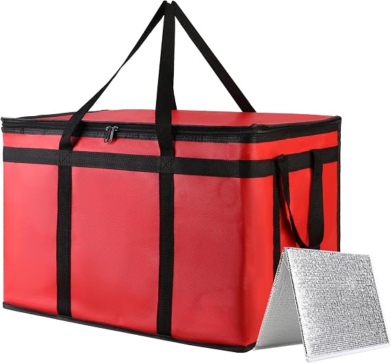 Bodaon Insulated Food Delivery Bags with Hard Bottom, L Cooler Bag, Red