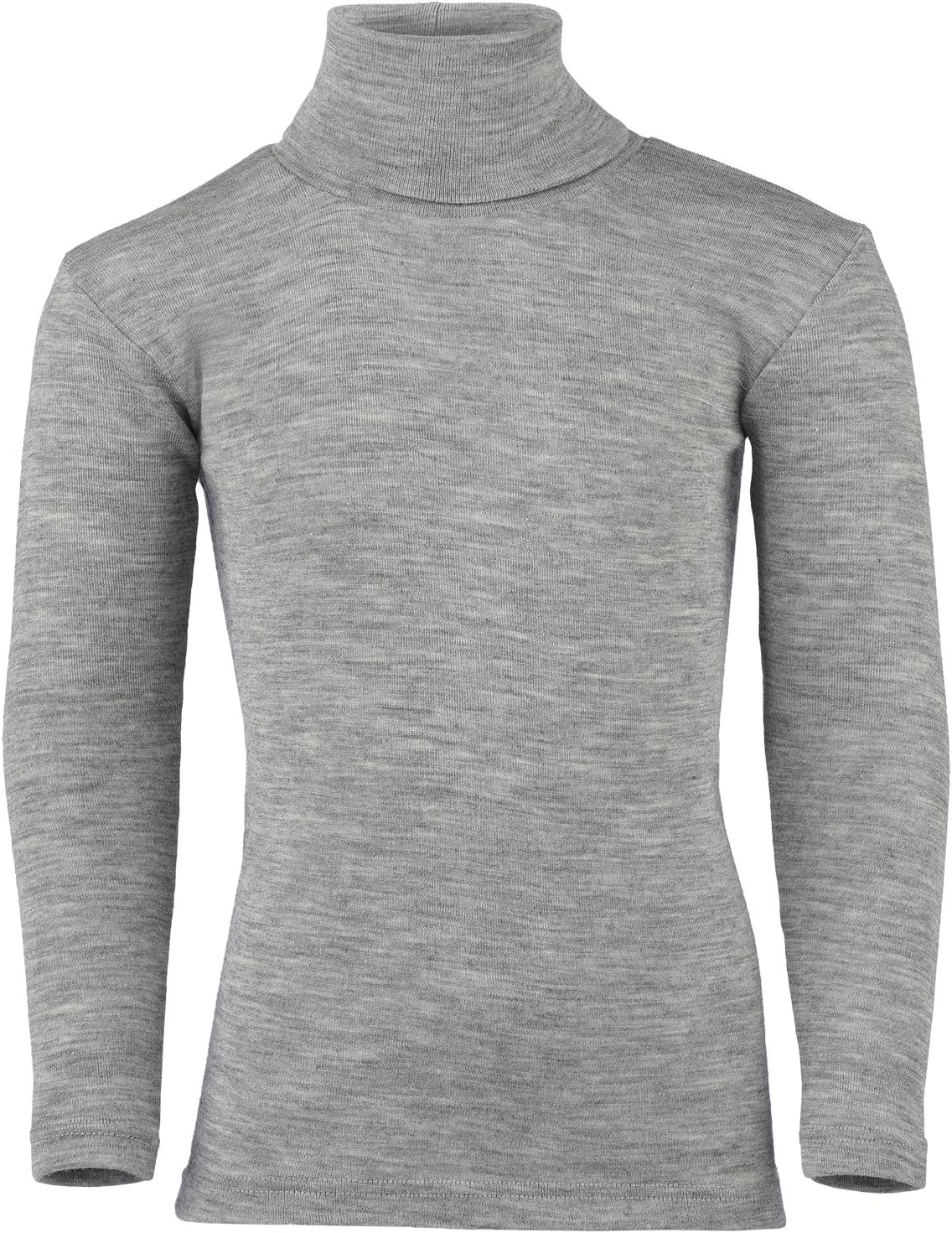 Merino Wool Silk Children Turtleneck T-Shirt 92 cm 36 in, Grey Melange