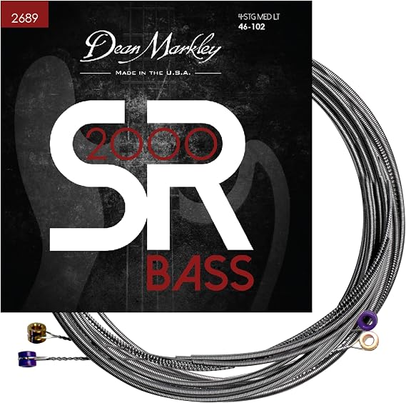 Dean Markley SR2000 Stainless Steel Bass Guitar Strings 4 String Set, 46-102 Medium Light 4 String Bass Guitar, Silky Smooth Bass Strings with Long Lasting  Tone, Made in the USA