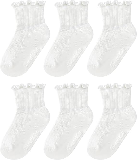 6 Pairs Toddler Ruffle Socks, 0-9 Years, Baby Little Girl Kids Grip Socks