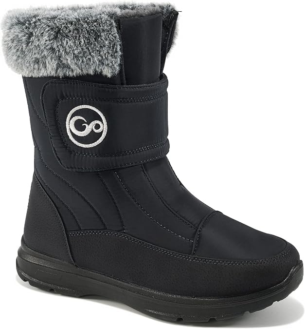 Almusen Snow Boots for Womens Winter Shoes: Warm Fur Lining Mid Calf Boots Women Anti Slip Waterproof Hook Loop Comfortable Outdoor Boot