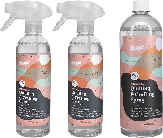 MAGIC Premium Quilting & Crafting Trigger Wrinkle Spray 2-Pack with 32oz. Refill Bundle - Fabric Spray for Cutting, Creasing, Sewing - Press Spray Starch for Quilting to Flatten Seams & Wrinkles