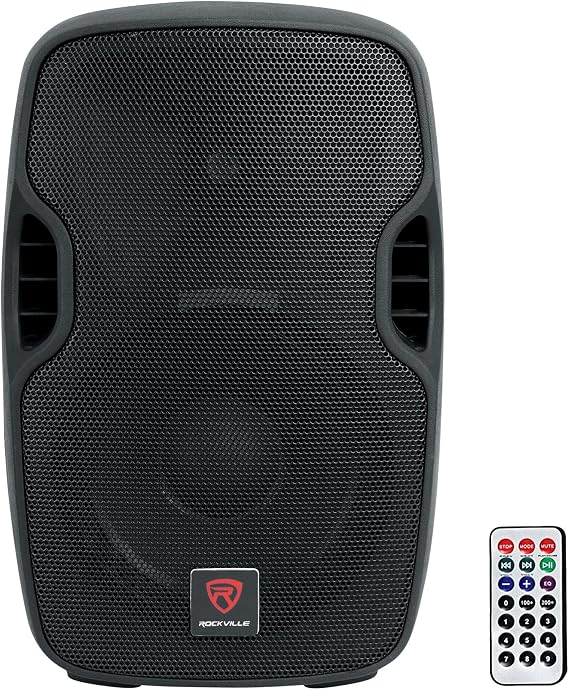 Rockville BPA10 10" 400W Peak Powered PA DJ Speaker with Bluetooth, USB/SD Player, FM Radio, XLR/RCA/1/4"/Aux Inputs, Remote, Flyable & Stand Mount - for DJs, Musicians, Events | 400W Peak, 100W RMS, USB and SD MP3 Playback, XLR and 1/4" Mic Inputs, RCA and 1/8" Aux, XLR Line Output, 2-Band EQ
