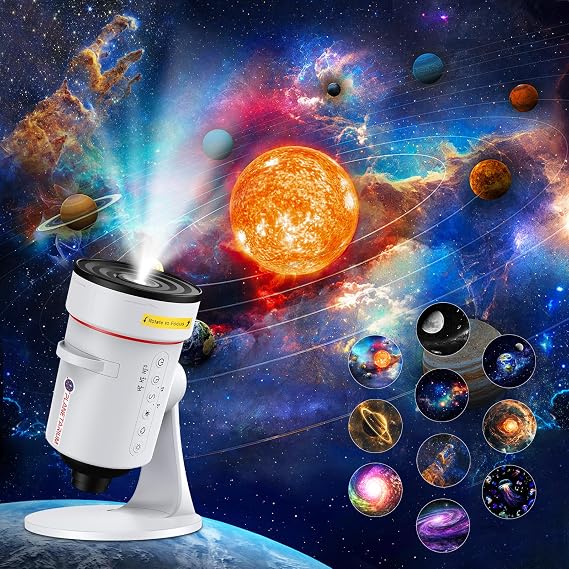 Galaxy Projector,4K HD Realistic Star Planetarium Projector with 10 Film Discs, 360° Rotatable Space Solar System Ceiling Starlight with Timer & 8 Color Lights for Kid Room Decor(White)