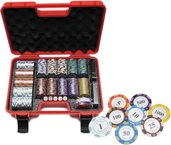 HAN'S DELTA Las Vegas Poker Club Chip Set 14 Gram for Texas Hold'em, Blackjack, Casino Gambling with Case, Cards, Dealer Button