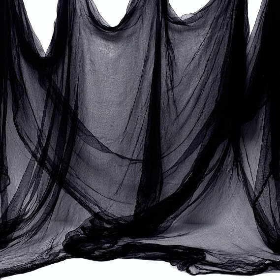 Whaline Halloween Black Creepy Cloth 500 x 87 inch Spooky Gauze Cloth Halloween Decoration for Haunted Houses Window Backdrops Doorways Party Supplies