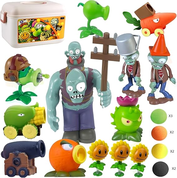 ZESTAR Plants and Zombies Toys Figures vs Peashooter Party Favors Birthday Decorations Supplies Plush Sets Playset Series 2 PVZ Kids Games Books Zomboss Gargantuar with Storage Box and Map