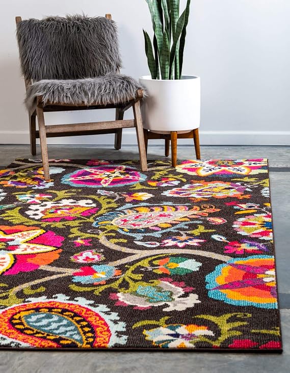 Unique Loom Estrella Collection Contemporary, Bohemian, Floral, Abstract, Paisley Area Rug (5' 0 x 8' 0 Rectangular, Brown/Beige)