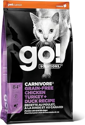 Go! Solutions Carnivore Chicken, Turkey  Duck Grain-Free Dry Cat Food, Our Highest-Protein Kibble Made with Real Meat & Fish, Cranberries for Urinary Health, for Kittens, Adults & Seniors, 8 lb Bag