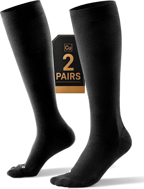 Easy On Medical Copper Compression Socks 20-30 mmHg for Women & Men (2 Pairs) - Knee High Graduated Compression for Circulation, Swelling, Odor Control, Athletic, Travel, Flying