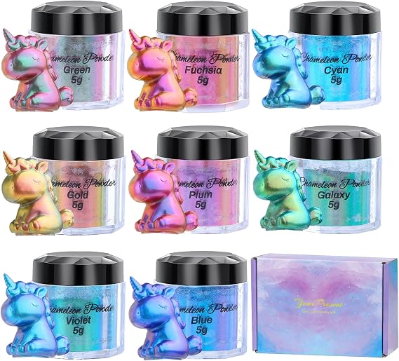 Chameleon Powder Pigment, 8 Color Changing Mica Powder for Epoxy Resin Tumblers, Update Chrome Powder for Nails Art Makeup Paints Crafts Candle Making Dye Slime Metallic