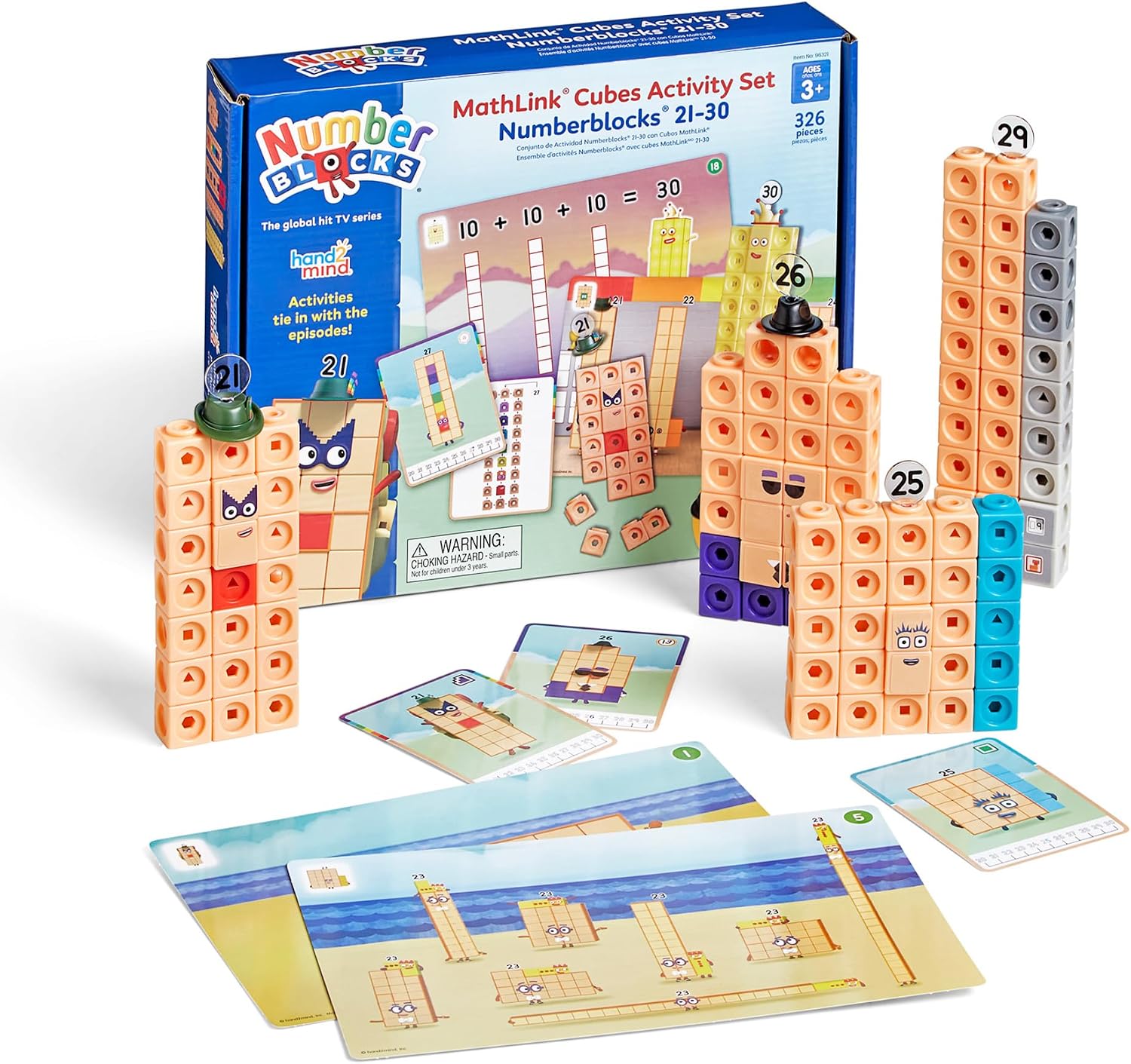 hand2mind MathLink Cubes Number Blocks 21-30 Activity Set, Preschool Learning Activity 20 Pieces, Counting Blocks, Connecting Cubes, Educational Toy for Kids, Number Game, Math Manipulation