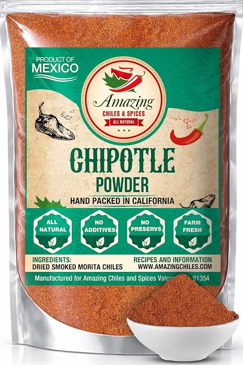 Chipotle Chili Powder Seasoning 4oz Natural and Premium. Great For Meats, Grilling Rubs, Sauces, Salsa. Medium to High Heat - Sweet & Smoky Flavor. By Amazing Chiles & Spices.