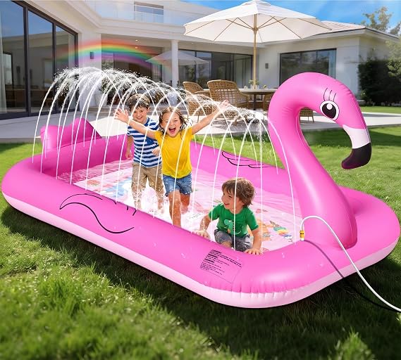 FluSing Splash Pad for Toddlers, Flamingo Splash Pad Sprinkler for Kid | Thicken Sprinkler for Kids Outdoor Water Toy Play Mat, Inflatable Splash Pad for Kids, Backyard Summer Toddler Sprinkler Pool