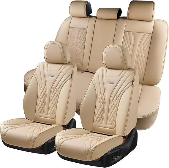 Coverado Car Seat Covers Full Set, 5 Seats Front Seat Cover and Back Seat Covers for Cars, Automotive Seat Covers Nappa Leather Waterproof Seat Covers, Car Seat Protectors Universal for Cars Red