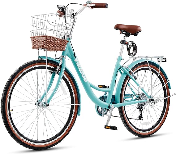 VIRIBUS Womens Bike, 26 inch 7 Speed Beach Cruiser Bike for Adults
