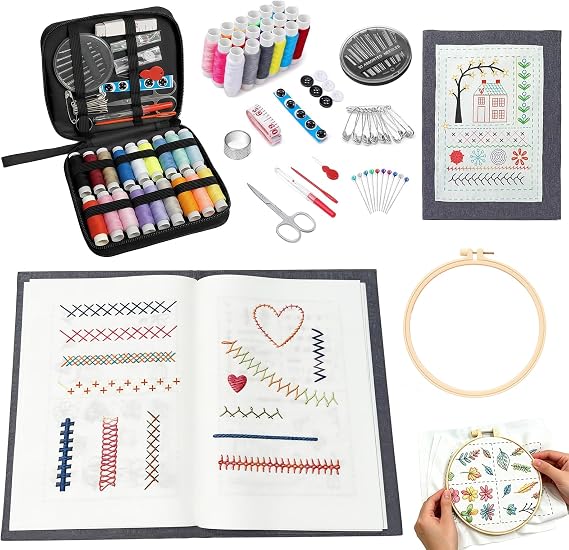 EVOCKAY 2026 New Embroidery Stitch Book Kit - Ideal Cross Stitch & Embroidery Kit for All Skill Levels - Beginner-Friendly Sewing Kit with