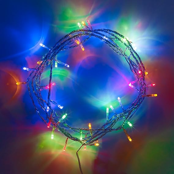 Lights4fun Indoor Fairy Lights with 50 Mulitcoloured LEDs on 4m of Clear Cable Plug in Rocker Switch [Energy Class A]