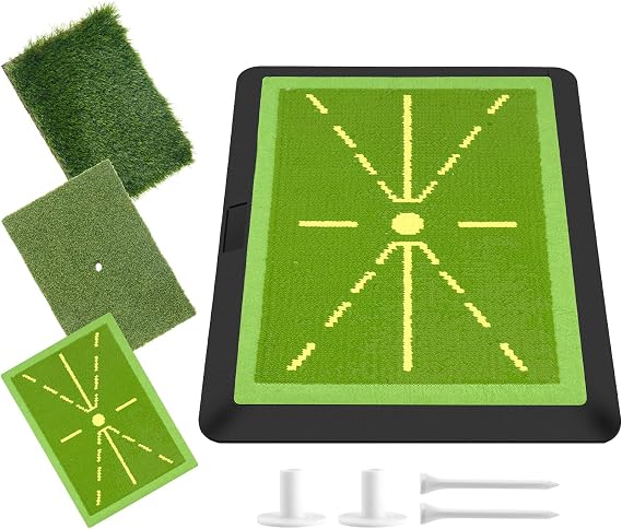 3-in-1 Replaceable Golf Mat with Non-slip Rubber Base | Instant swing path marks help reveal impact angles, correct swing errors, and boost contact precision after every shot