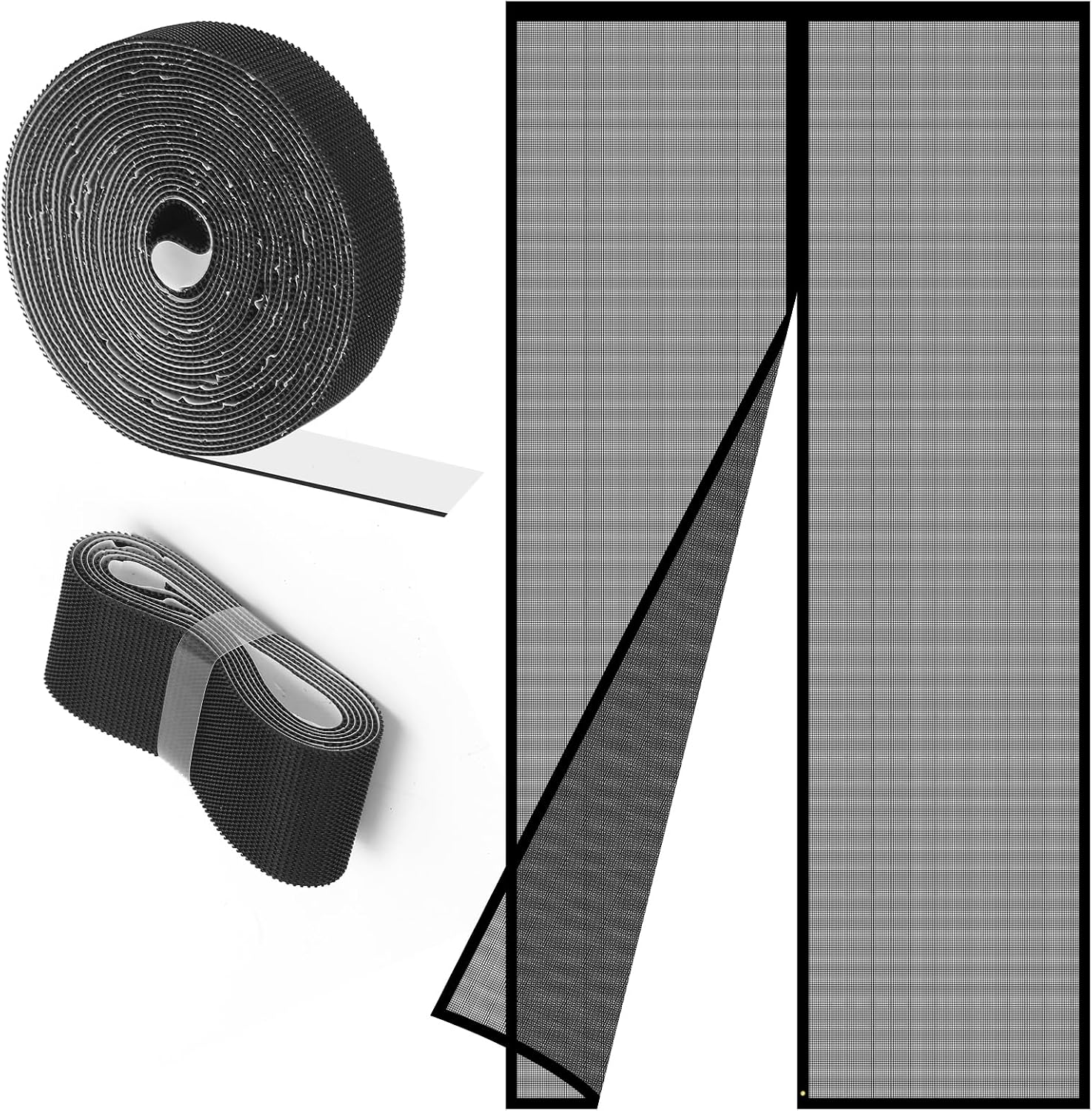 Magnetic Mesh Screen Door for Doors up to 90x200cm - Heavy Duty Self Sealing Fly Screen Curtain with Frame Hook and Loop Tape | Hands-Free Entry | Black