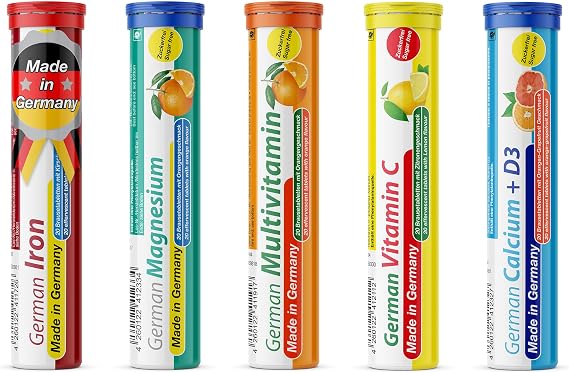 Effervescent Tablets Trial Package T&D Pharma – 5 x 20 = 100 German effervescent Tablets – Vitamin and Mineral Mix – Fruity Flavours – Made in Germany