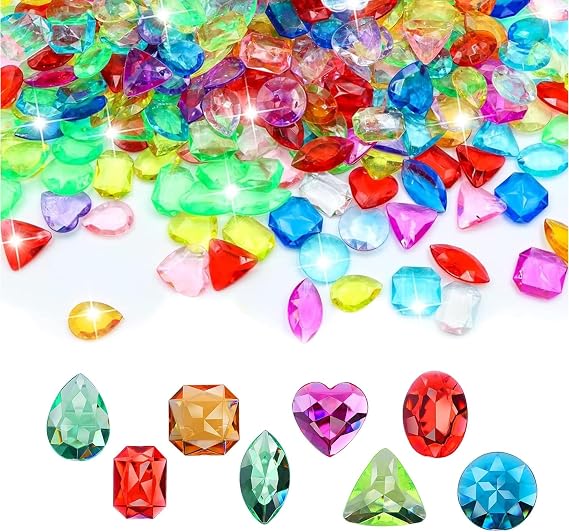 128 Pieces Toy Gems,Gemstones Pirate Treasure,Jewels Fake Acrylic Gems | Plastic Multicolor Bling Diamonds Gemstones for Toys Birthday Swimming Pool Party Summer Beach Underwater Swimming