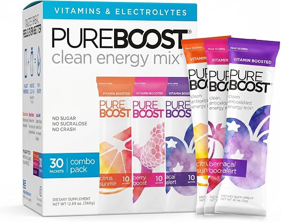 Pureboost Sugar-Free Clean Energy Booster Drink Mix, Combo Pack 30ct