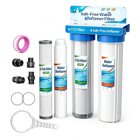 Salt Free Whole Home Water Filtration System,3/4" FNPT Salt Free Water Softener Alternative, 0.5 Micron Filtration Reduce Chlorine, Chemical & Odors Prevent Water Scale Buildup,Protect Appliances