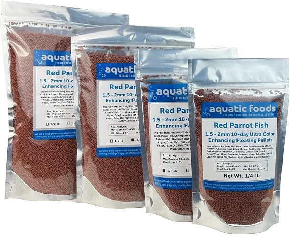 Red Parrot Fish Ultra Red Color Enhancing 1.5mm-2mm Floating Pellets. Color Enhancing in 10-Days for Baby, Juvenile and Adult Red Parrots...1/4-lb Bag