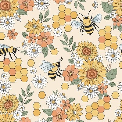 Boho Peel and Stick Wallpaper Beehive Honeybee Large Yellow Flowers Removable Decor Wallpaper 17.7 x 118.1 Inches