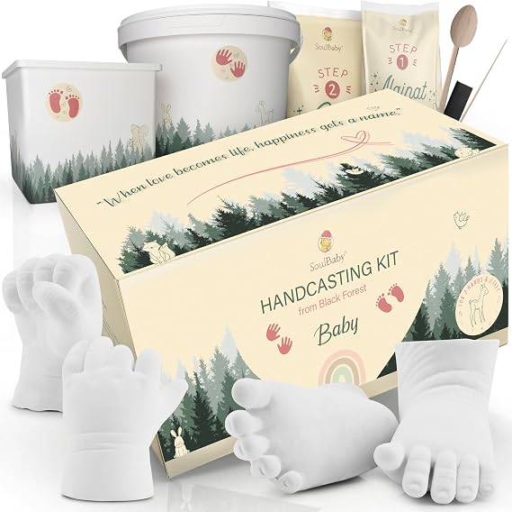 SOULBABY® Gipsabdruck Hand und Fuß [4 Abdrücke] I 100% Made in Germany I Geschenk Geburt Junge & Mädchen Fußabdruck & Handabdruck (Gipsabdruckset Hand und Fuß)