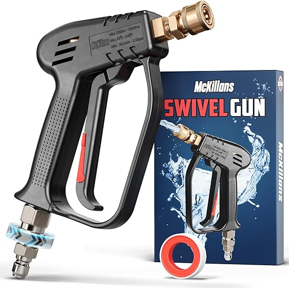 McKillans Short Pressure Washer Gun with Swivel - High Pressure Water Handle with 3/8" Male Plug and 1/4 Quick Connector Coupler - Power Washer Gun Compatible with Foam Cannon - Car Wash Foam Gun