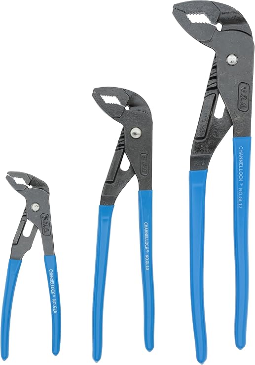 3 PIECE GRIPLOCKa PLIER SET 6. 5 IN. - 9. 5 IN. - 12. 5 IN. PLIERS Channellock GLS-3