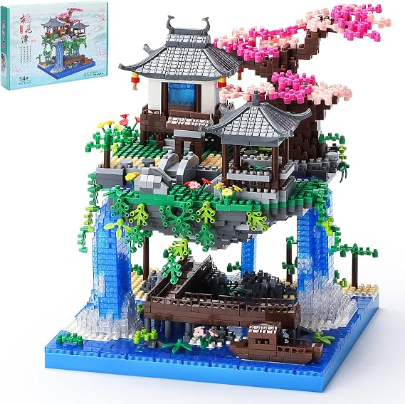 CAXIMSY Cherry Blossom Bonsai Tree House Architecture Building Block Sets Chinese Peach Blossom Pool Micro Mini Treehouse Building Model Toy Gift for Adults 3300 pieces