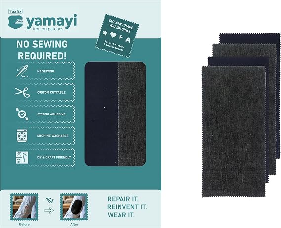 Texfix Yamayi, Ütü ile Yapışan Yama, Yapışkanlı Yama, 4 adet 28 cm x 15 cm, Yıkamaya Dayanıklı, Dikiş Gerektirmez (Dark Denim)