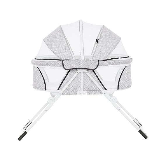 Dream On Me Karley Plus Portable Bassinet, Lightweight Aluminum Frame, Breathable Mesh Sides, Zippered Canopy Top, Anti-Skid Feet, Easy Fold Travel Design with Mattress Pad & Carry Bag Storm Grey