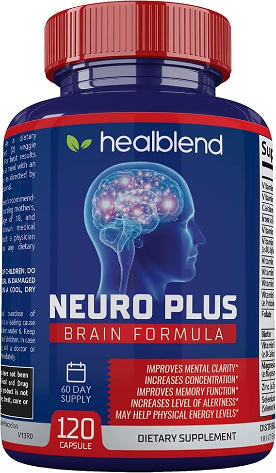 Neuro Plus Brain & Focus Formula - Nootropic Brain Booster Supplement, Supports Brain Health, Mental Clarity & Focus - Enhances Concentration & Mental Energy 120 Capsules (1)