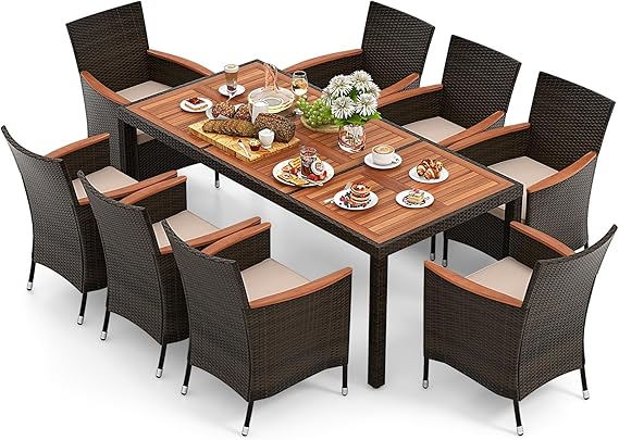 GIANTEX Rattan Garden Furniture Set Garden Lounge 8 Chairs with Table Rattan Lounge Furniture Outdoor Patio Furniture Balcony Furniture Set for 8 People Garden Dining Set