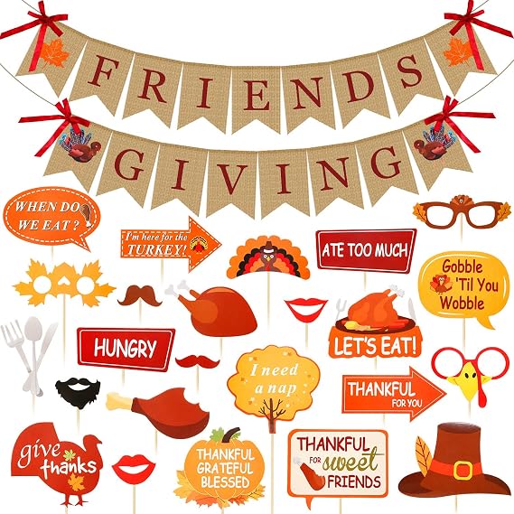 Tatuo 25 Pcs Friendsgiving Banner Photo Props Thanksgiving Fall Party