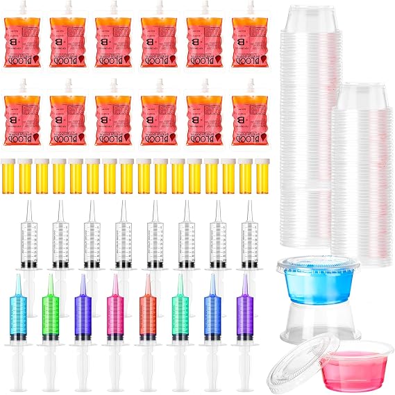 Uiifan 120 Pcs Halloween Party Supplies Blood Bags Jelly Syringes