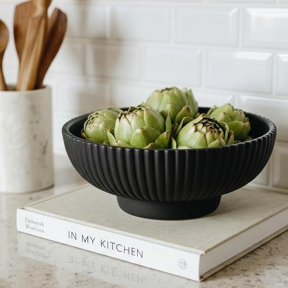 KIBAGA Decorative Concrete Fruit Bowl for Kitchen or Table - Large Key Bowl