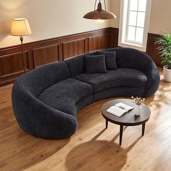 Modern Curved Sectional Sofa,125'' Minimalist Curve loveseat,Boucle Fabric Chaise Sofa,Aesthetic C-Shape Couch for Living Room (Black)