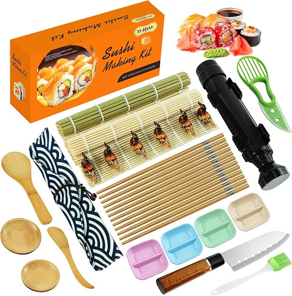 Sushi Making Kit, 27 Pcs Sushi Maker Kit for Beginners, Sushi Roller Kit, Sushi Kit with Sushi Mat, Sushi Bazooka, Paddle & More, Sushi Making Tools Sushi Kit, TIMDAM DIY Sushi Set Kitchen Accessories