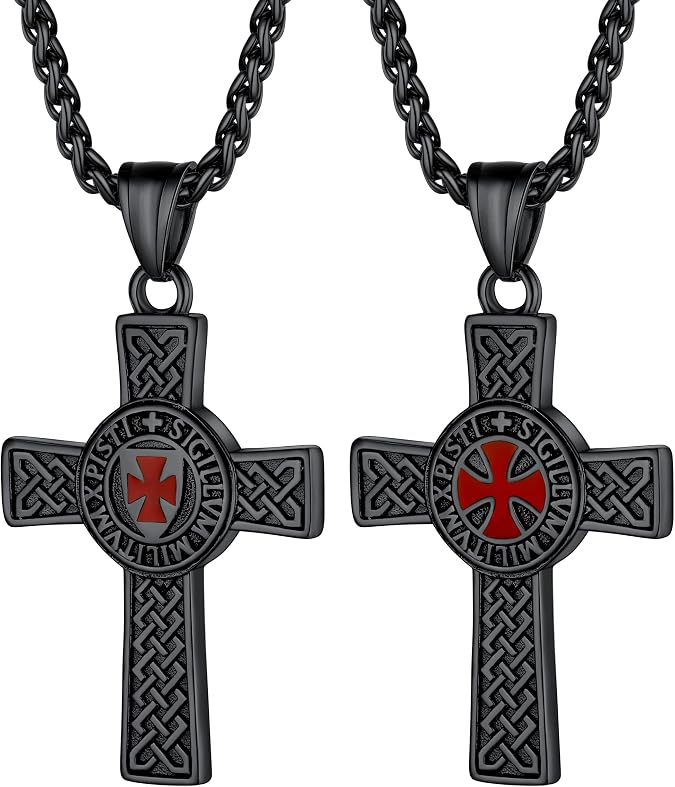 PROSTEEL Vintage Masonic Knight Templar Necklace, 316L Stainless Steel Round/Cross/Shield Pendant Necklace, Come with Box